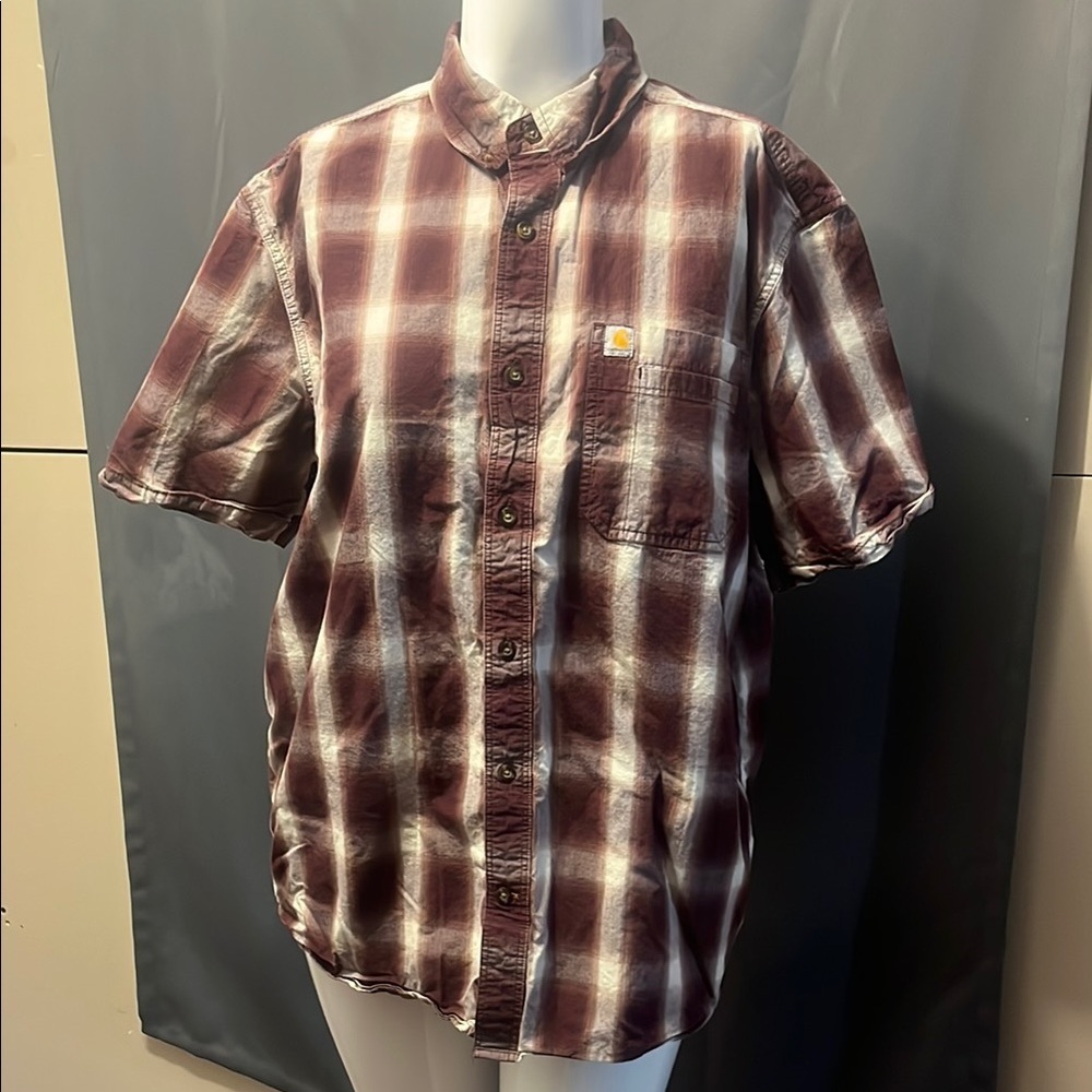 Carhartt Burgandy and White Casual Button Down Shirt size XL
